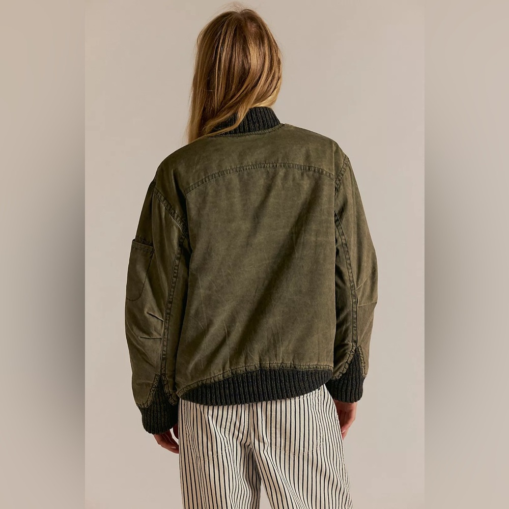 Free People We The Free Jax Washed Bomber in Olive - Picture 3 of 6